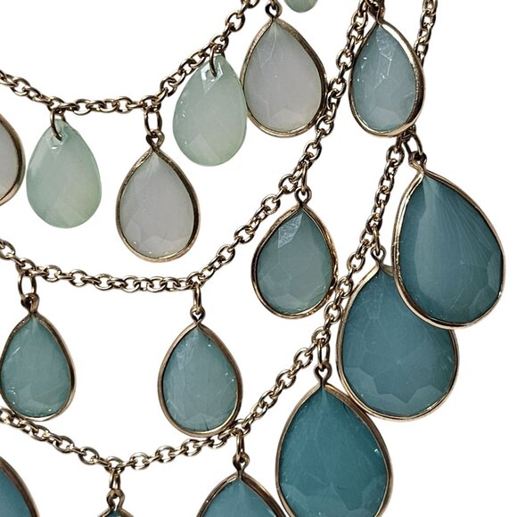 Retro Boho Bib Necklace Multi Strand Aqua Opal Teardrop Charms Fashion Jewelry - Picture 2 of 5